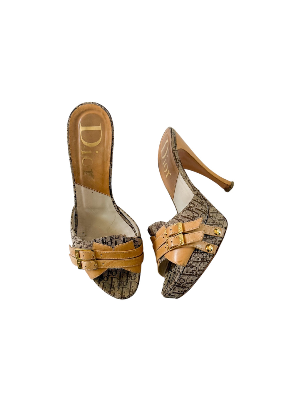 Christian Dior F/W 2003 Tan Monogram Buckle Heels