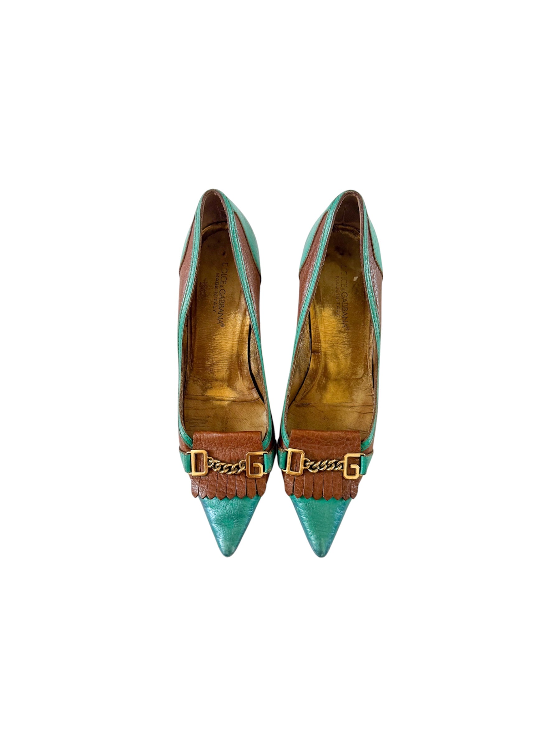 Dolce & Gabbana Blue and Gold Tassel Pointed Kitten Pumps