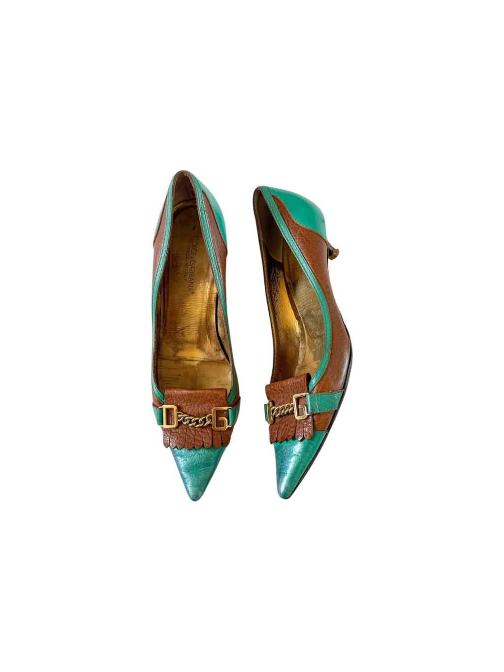 Dolce & Gabbana Blue and Gold Tassel Pointed Kitten Pumps