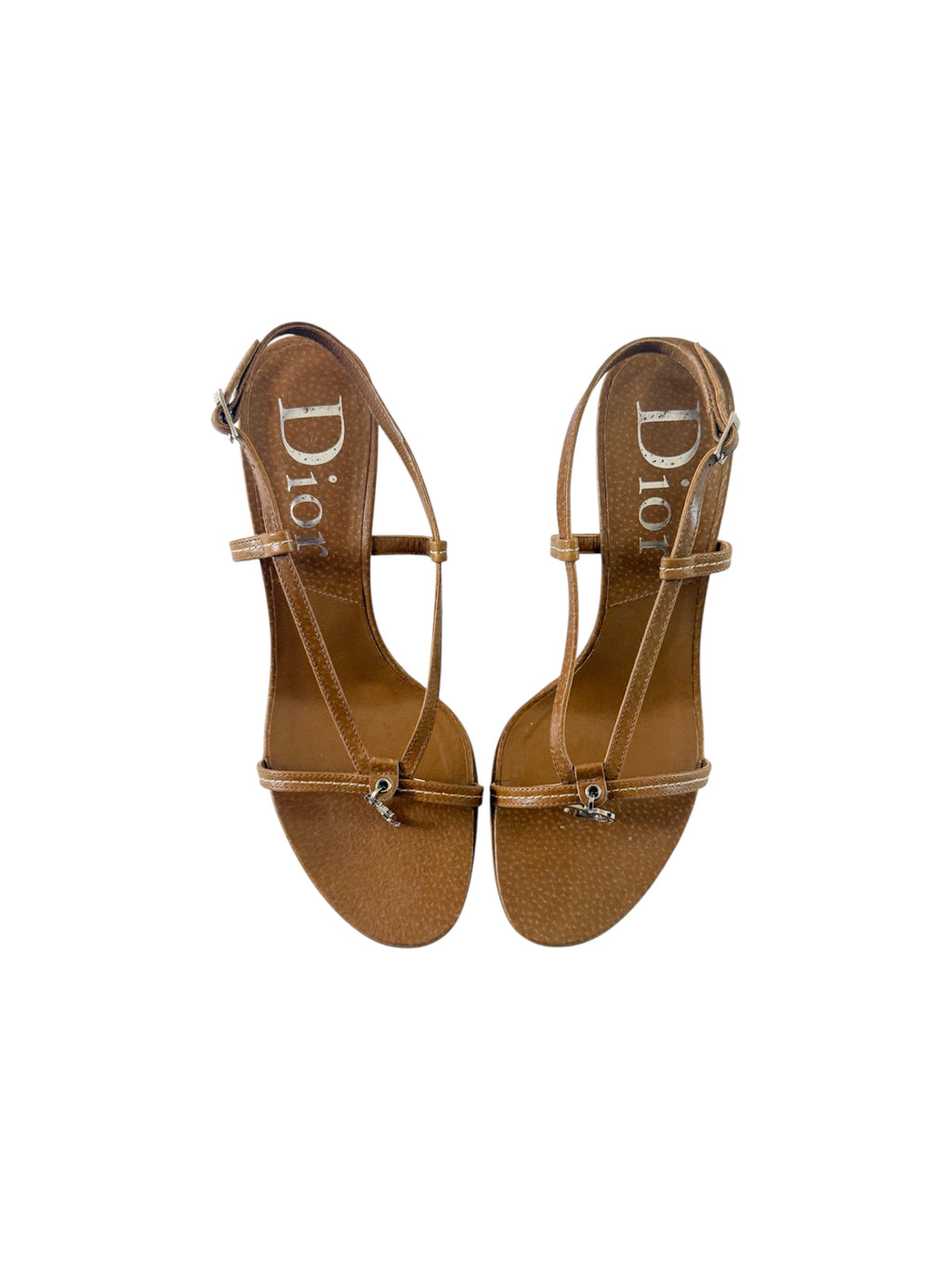 Christian Dior Tan Strappy 'CD' Charm Slingback Heels