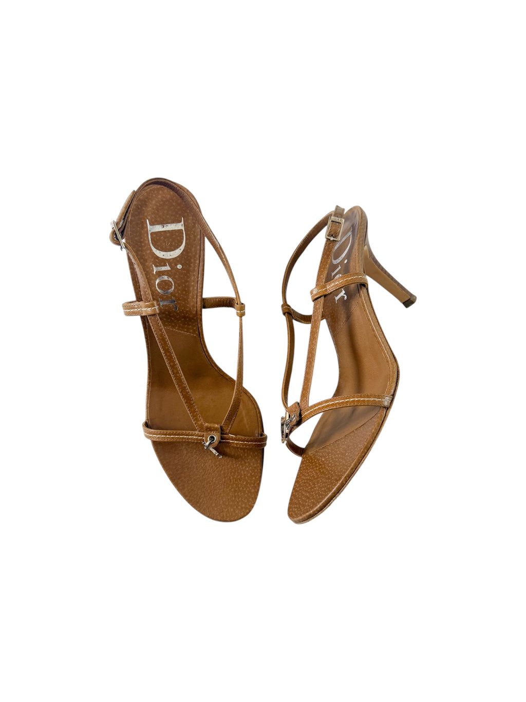 Christian Dior Tan Strappy 'CD' Charm Slingback Heels