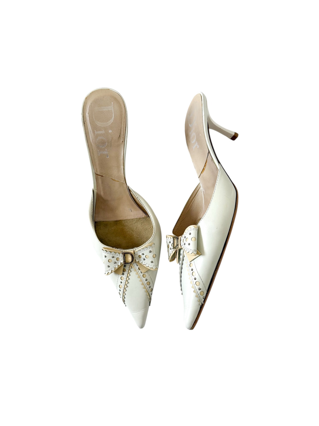 Christian Dior S/S 2004 D'Trick White Leather Bow Mules