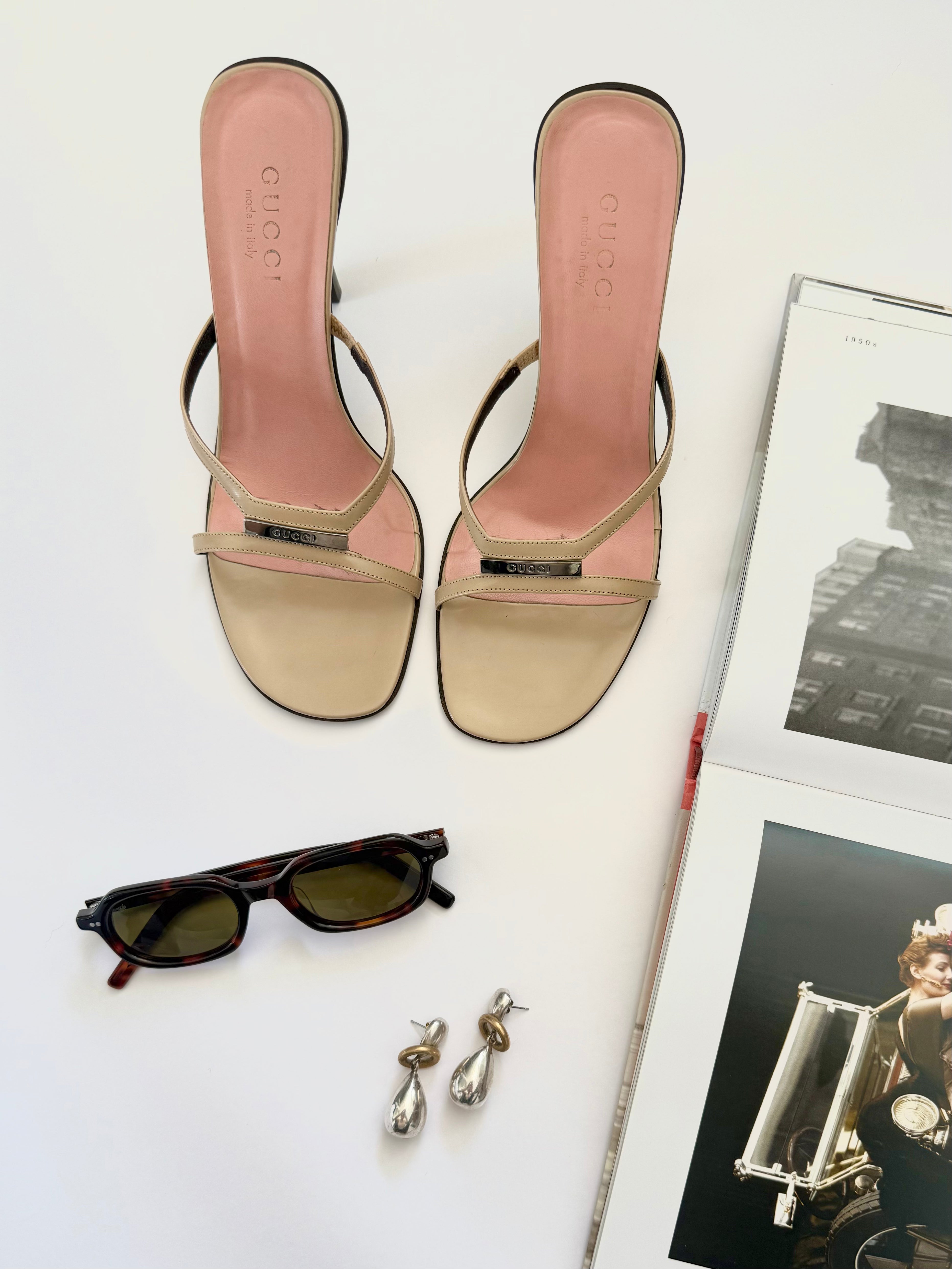 Gucci by Tom Ford Pink & Nude Open Toe Square Heels