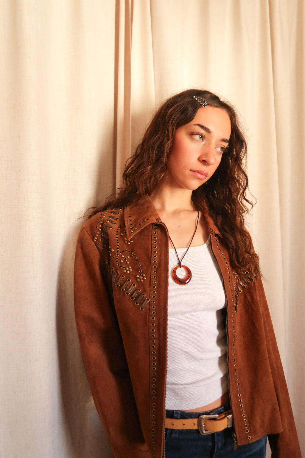 Vintage Brown Studded Leather Jacket
