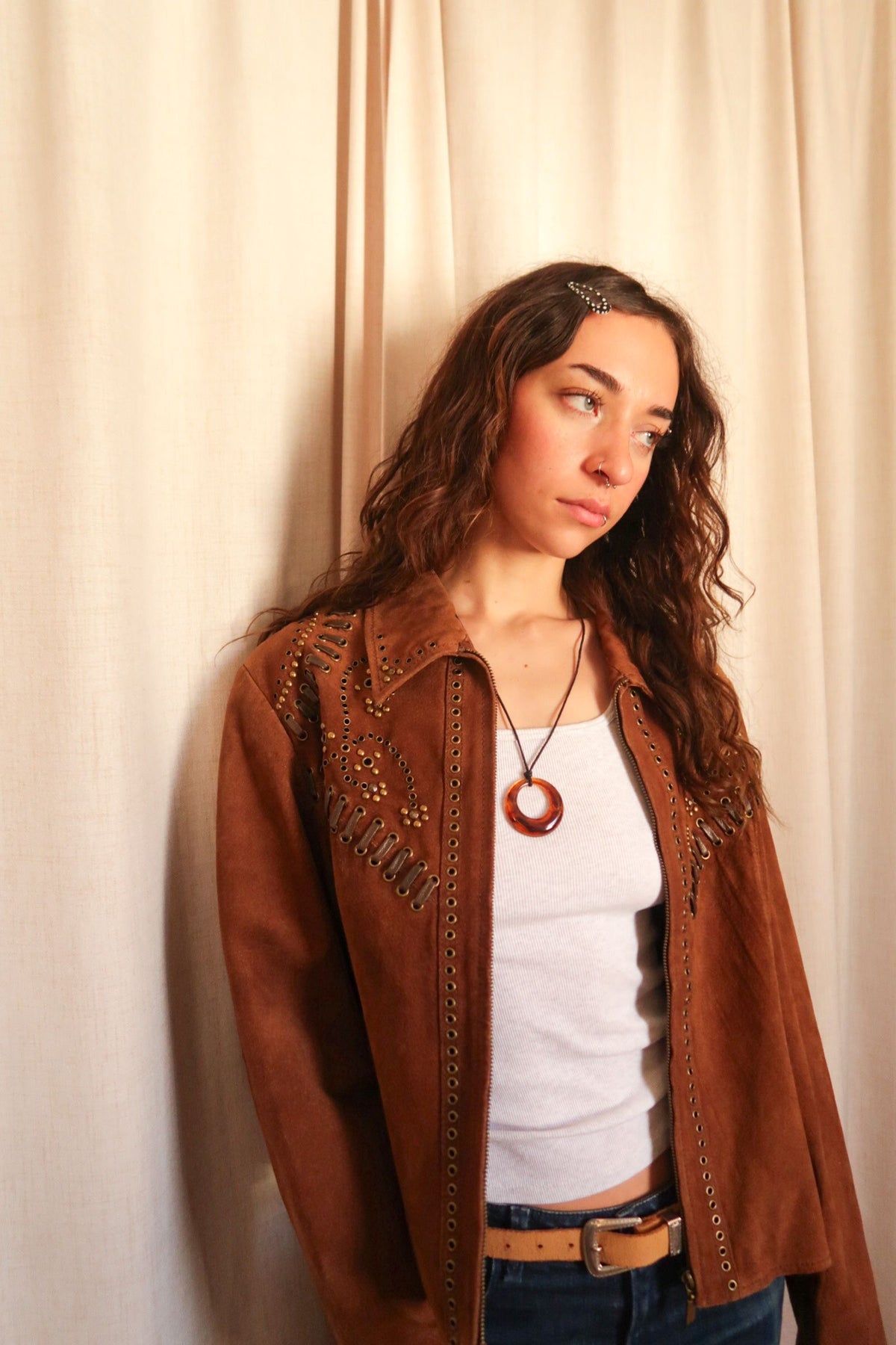 Vintage Brown Studded Leather Jacket