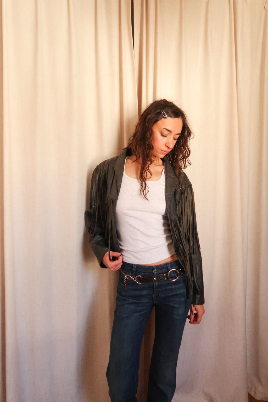 Vintage Leather Black Fringe Jacket