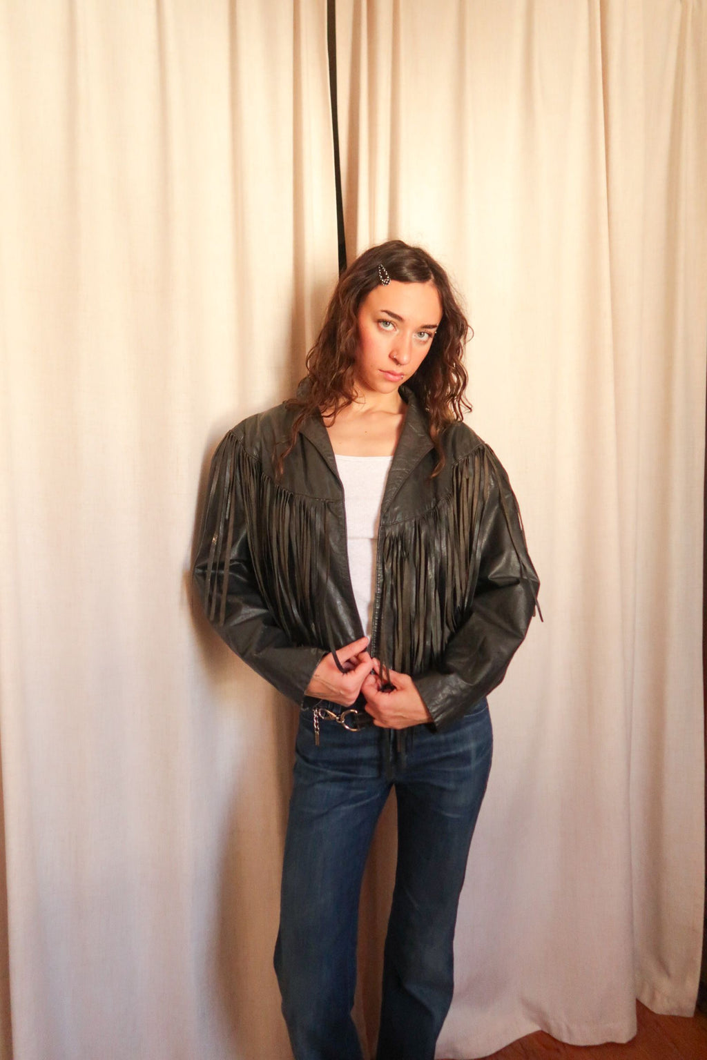 Vintage Leather Black Fringe Jacket